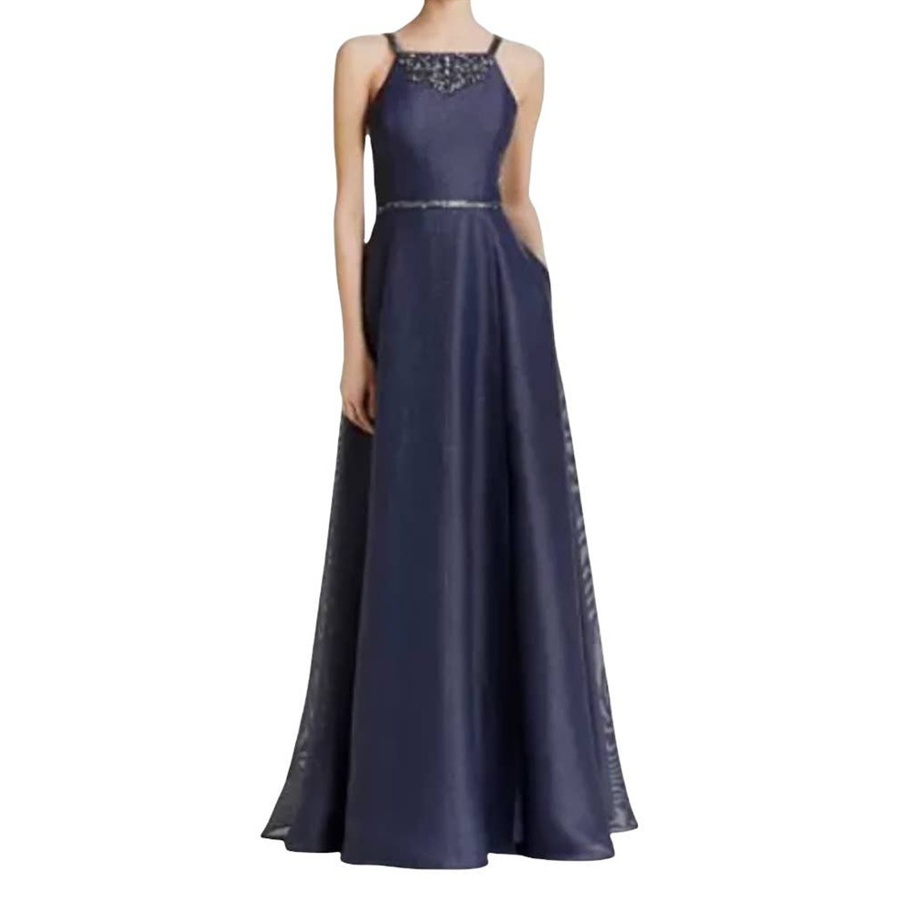 Aidan Mattox Shimmer Beaded Twilight Blue Evening Gown MOB Prom Formal Dress - Picture 11 of 12